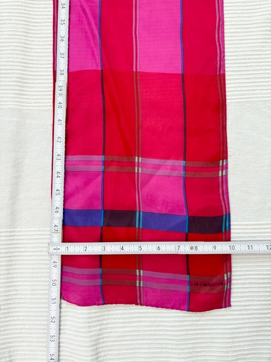 Vintage Liz Claiborne Bright Pink Plaid Women's Silk Scarf - Picture 3 of 6